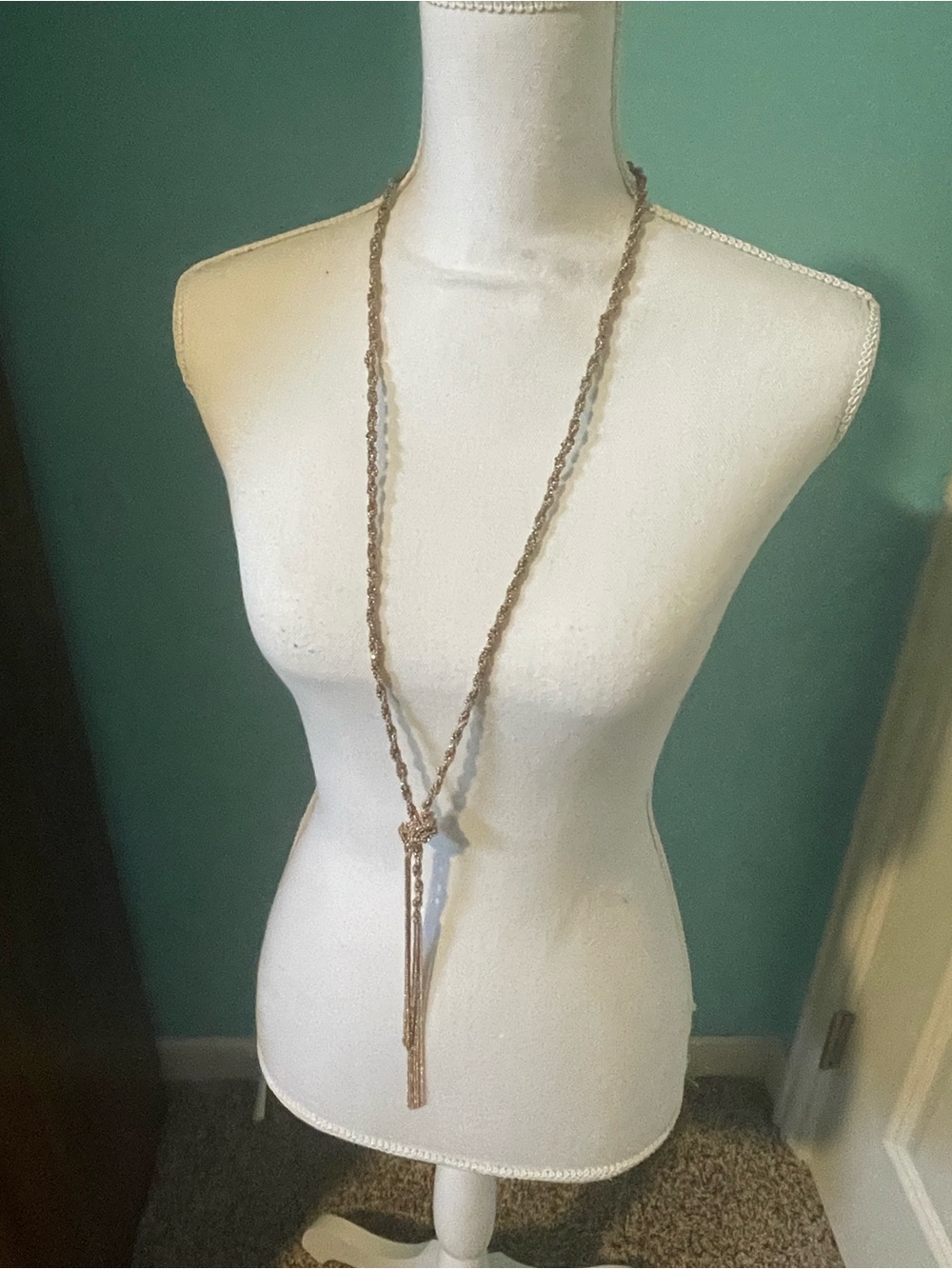 Long Braided Tassel Necklace in Rose Gold